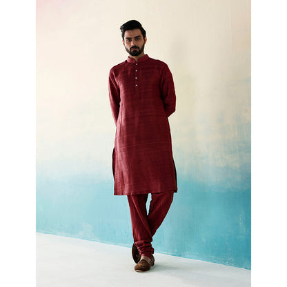 WeaverStory Classic Raw Silk Maroon Kurta with Pant (Set of 2)