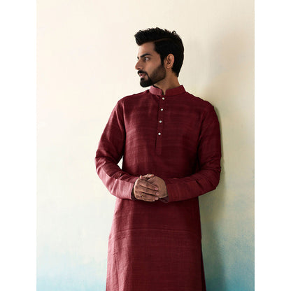 WeaverStory Classic Raw Silk Maroon Kurta with Pant (Set of 2)