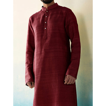 WeaverStory Classic Raw Silk Maroon Kurta with Pant (Set of 2)