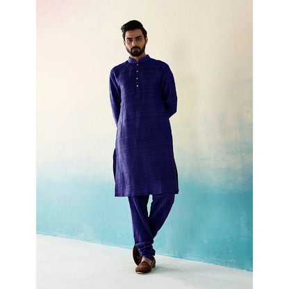 WeaverStory Classic Raw Silk Indigo Kurta with Pant (Set of 2)