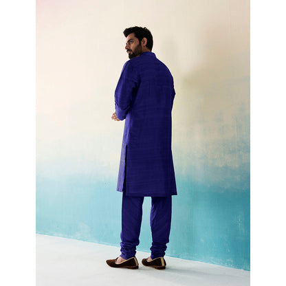 WeaverStory Classic Raw Silk Indigo Kurta with Pant (Set of 2)