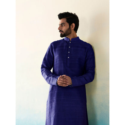 WeaverStory Classic Raw Silk Indigo Kurta with Pant (Set of 2)