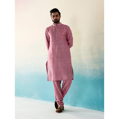 WeaverStory Classic Raw Silk Dusty Pink Kurta with Pant (Set of 2)