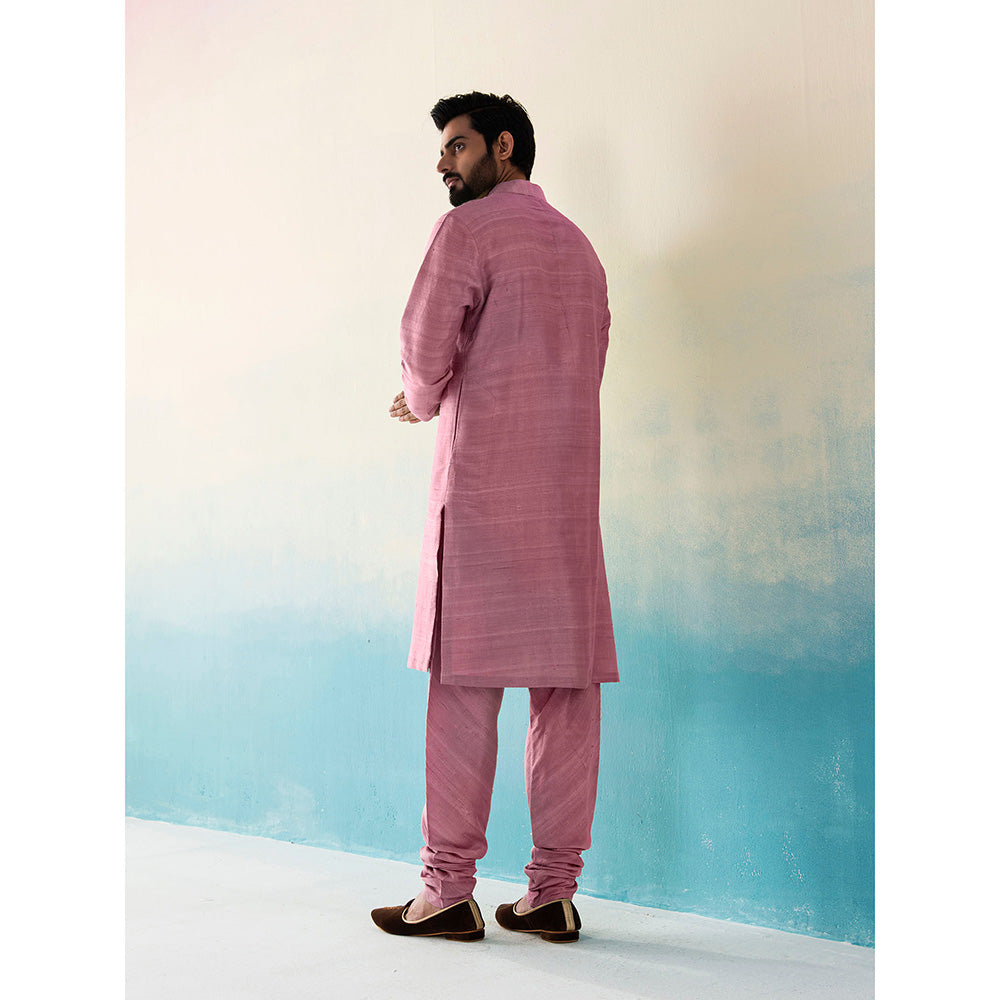 WeaverStory Classic Raw Silk Dusty Pink Kurta with Pant (Set of 2)