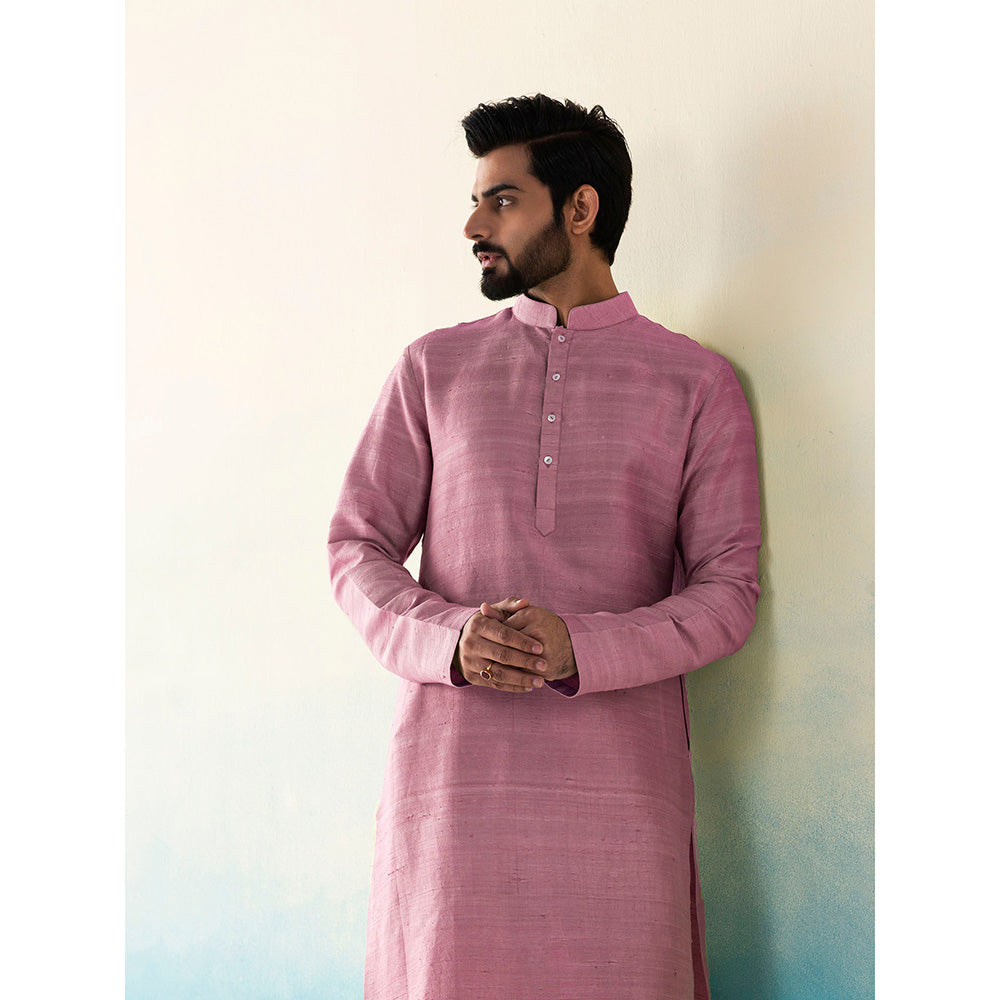 WeaverStory Classic Raw Silk Dusty Pink Kurta with Pant (Set of 2)