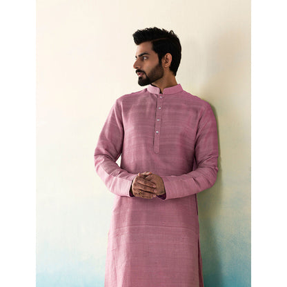 WeaverStory Classic Raw Silk Dusty Pink Kurta with Pant (Set of 2)