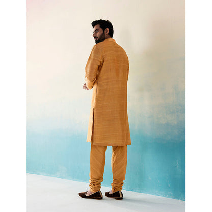 WeaverStory Classic Raw Silk Ochre Yellow Kurta with Pant (Set of 2)