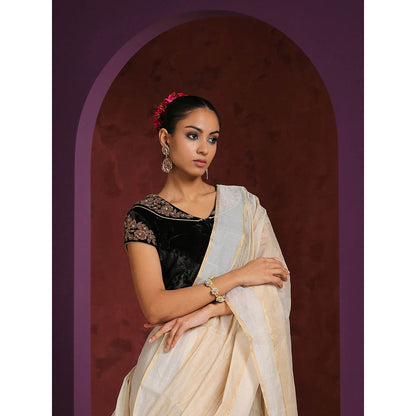 WeaverStory Hand Embroidered Black Velvet Blouse