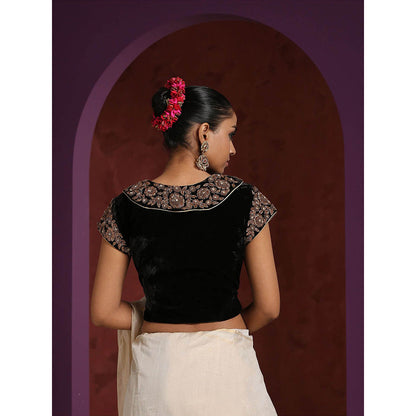 WeaverStory Hand Embroidered Black Velvet Blouse