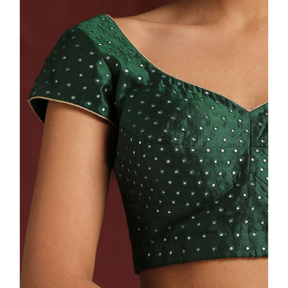 WeaverStory Green Pure Silk Blouse with Pitta Embroidery
