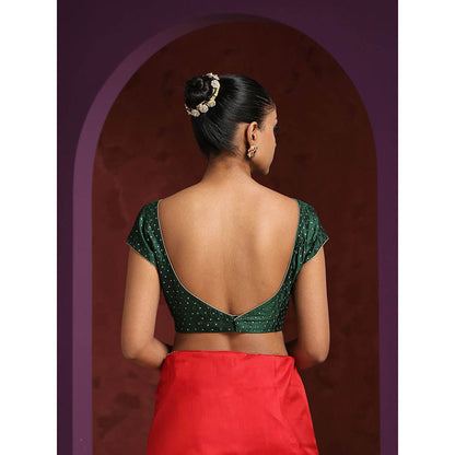 WeaverStory Green Pure Silk Blouse with Pitta Embroidery