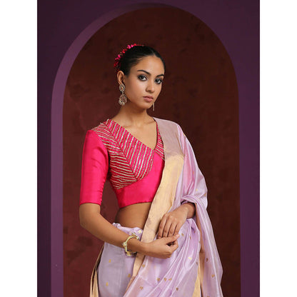 WeaverStory Hot Pink Pure Silk Blouse with Gota Patti and Zardozi Work