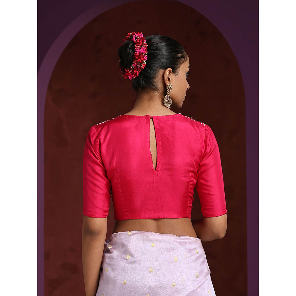 WeaverStory Hot Pink Pure Silk Blouse with Gota Patti and Zardozi Work