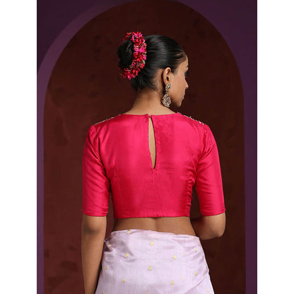 WeaverStory Hot Pink Pure Silk Blouse with Gota Patti and Zardozi Work