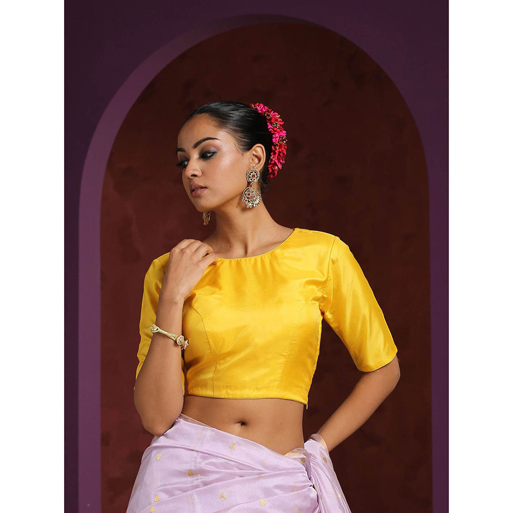 WeaverStory Handcrafted Yellow Pure Silk Blouse