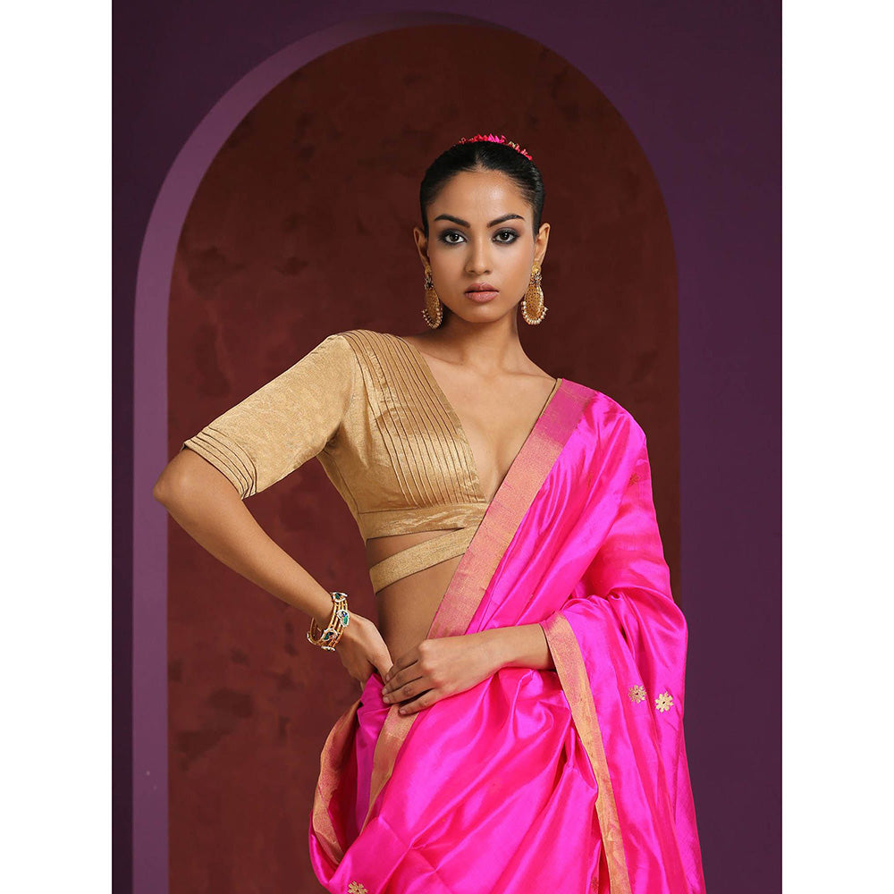 WeaverStory Gold Tissue Blouse with Pintuck and Underbust Band