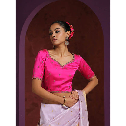 WeaverStory Hot Pink Raw Silk Hand Embroidered Zardozi Blouse