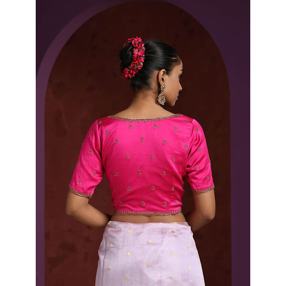 WeaverStory Hot Pink Raw Silk Hand Embroidered Zardozi Blouse