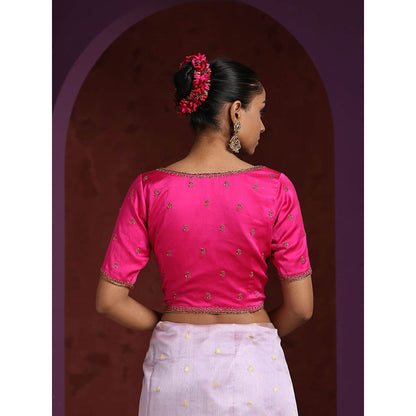 WeaverStory Hot Pink Raw Silk Hand Embroidered Zardozi Blouse