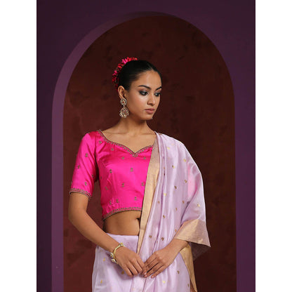 WeaverStory Hot Pink Raw Silk Hand Embroidered Zardozi Blouse