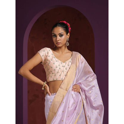 WeaverStory Peach Handcrafted Pearl Booti Blouse Raw Silk Blouse