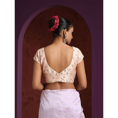 WeaverStory Peach Handcrafted Pearl Booti Blouse Raw Silk Blouse