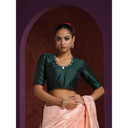 WeaverStory Green Mushroo Silk Hand Embroidered Zardozi Blouse