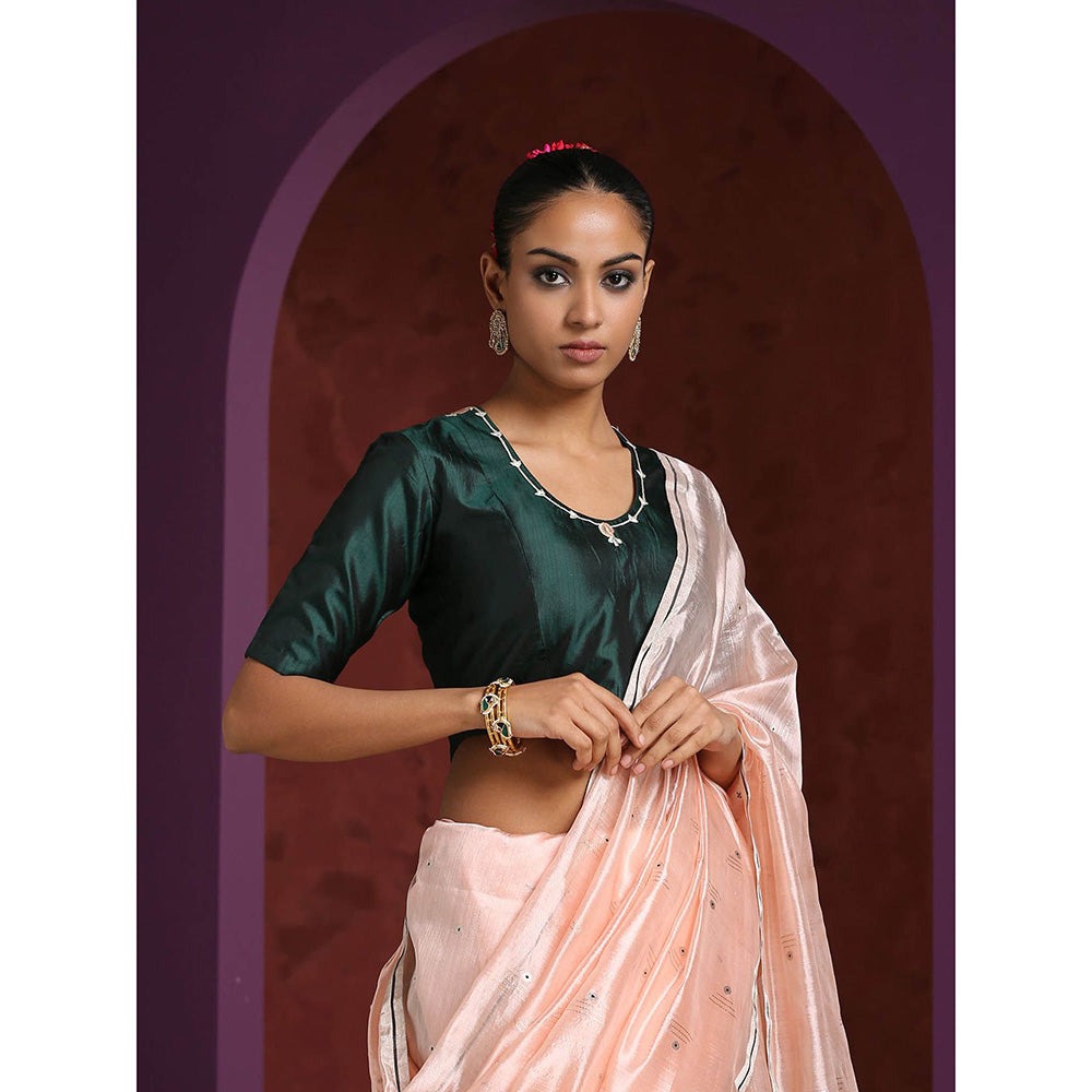 WeaverStory Green Mushroo Silk Hand Embroidered Zardozi Blouse