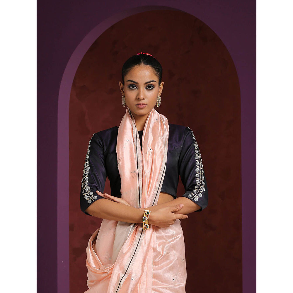 WeaverStory Black Silk Hand Embroidered Zardozi Blouse