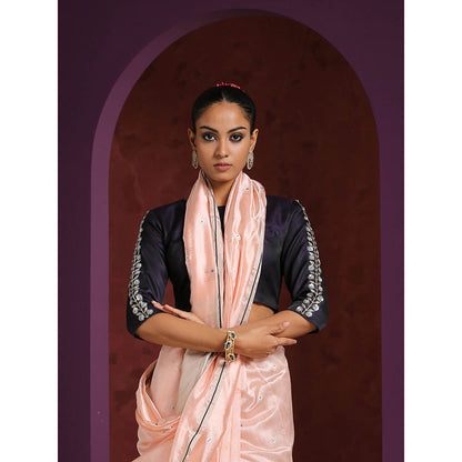 WeaverStory Black Silk Hand Embroidered Zardozi Blouse