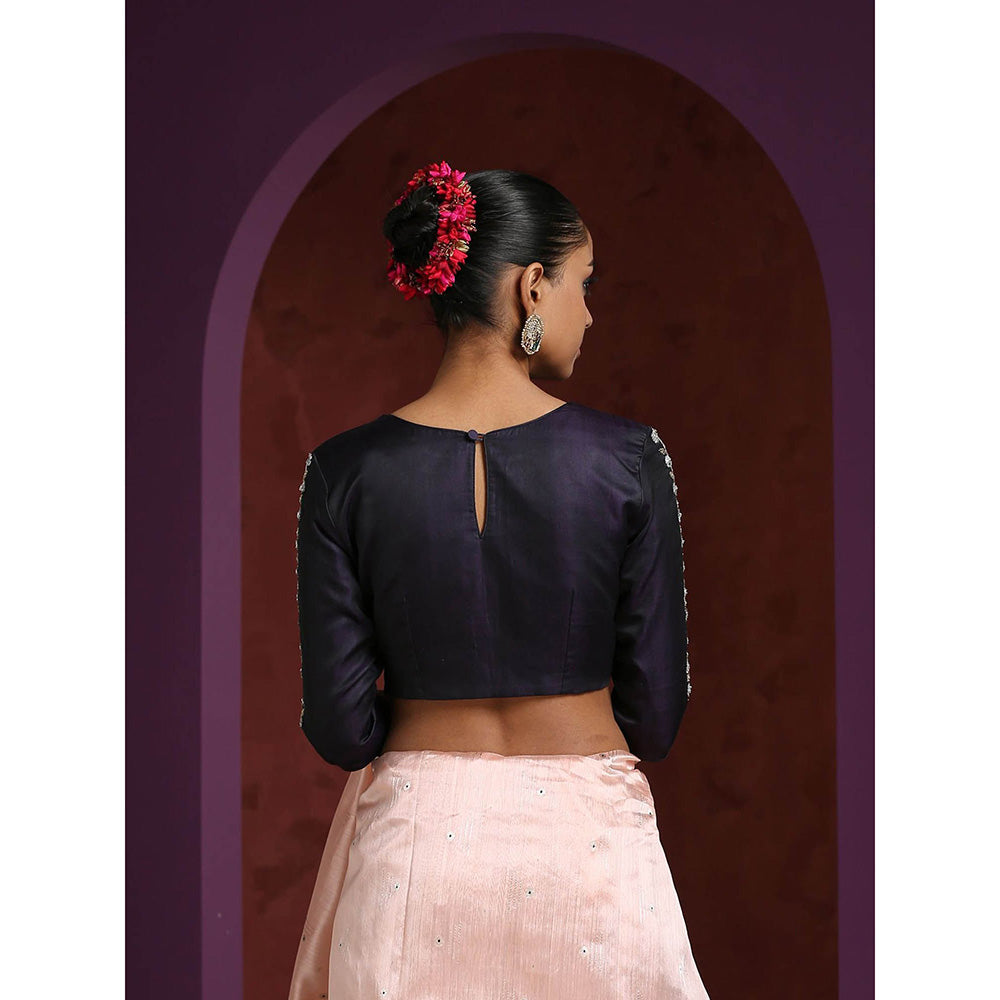 WeaverStory Black Silk Hand Embroidered Zardozi Blouse