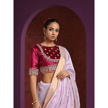 WeaverStory Fuchsia Pure Velvet Hand Embroidered Zardozi Blouse