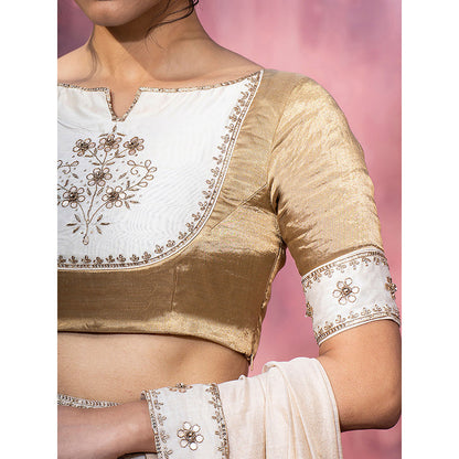 WeaverStory Golden Hand Embroidered Tissue and Chanderi Silk Blouse with Gota Patti