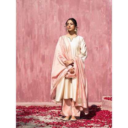 WeaverStory Handloom Pink Chanderi Silk Gota Patti Scalloped Suit with Dupatta (Set of 3)