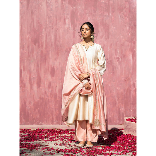 WeaverStory Handloom Pink Chanderi Silk Gota Patti Scalloped Suit with Dupatta (Set of 3)