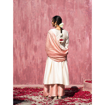 WeaverStory Handloom Pink Chanderi Silk Gota Patti Scalloped Suit with Dupatta (Set of 3)