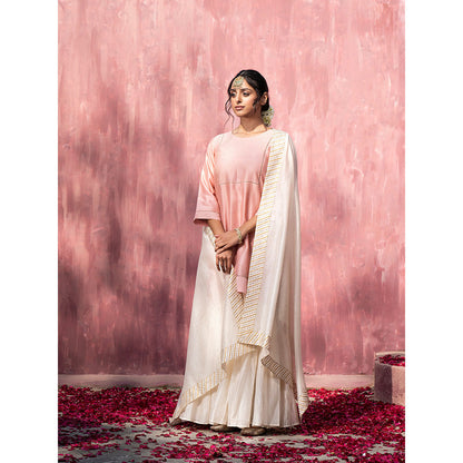 WeaverStory Off White Chanderi Silk Hand Embroidered Sharara with Dupatta (Set of 3)