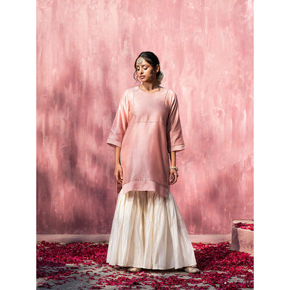 WeaverStory Off White Chanderi Silk Hand Embroidered Sharara with Dupatta (Set of 3)