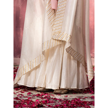 WeaverStory Off White Chanderi Silk Hand Embroidered Sharara with Dupatta (Set of 3)