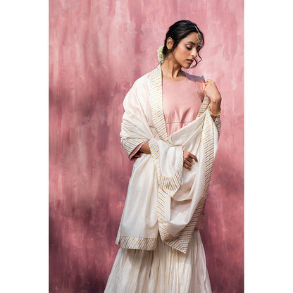 WeaverStory Off White Chanderi Silk Hand Embroidered Sharara with Dupatta (Set of 3)