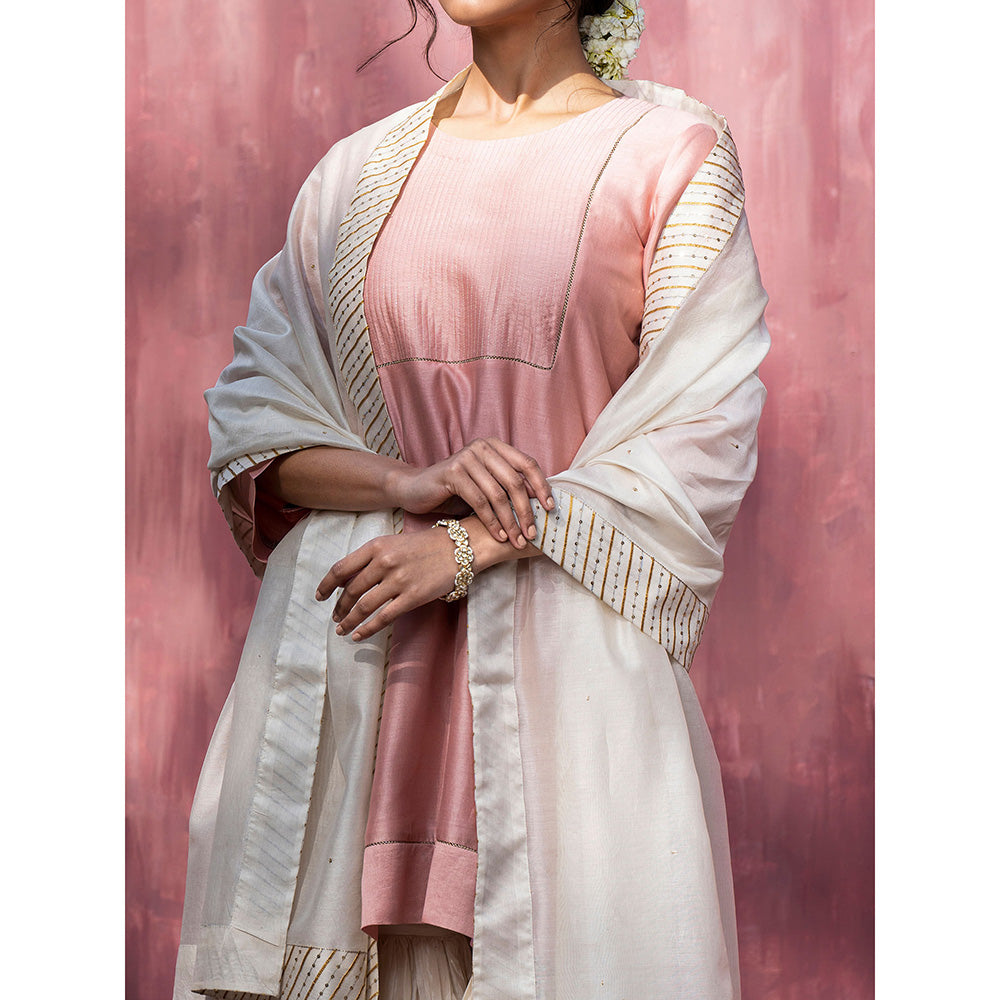 WeaverStory Off White Chanderi Silk Hand Embroidered Sharara with Dupatta (Set of 3)