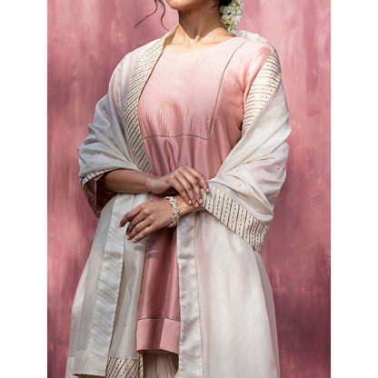 WeaverStory Off White Chanderi Silk Hand Embroidered Sharara with Dupatta (Set of 3)