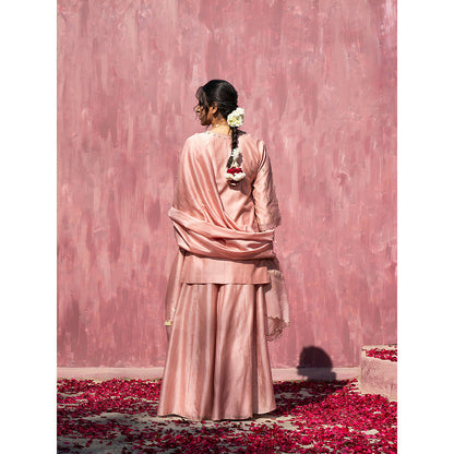 WeaverStory Pink Handloom Chanderi Silk Gota Patti Scalloped Sharara with Dupatta (Set of 3)