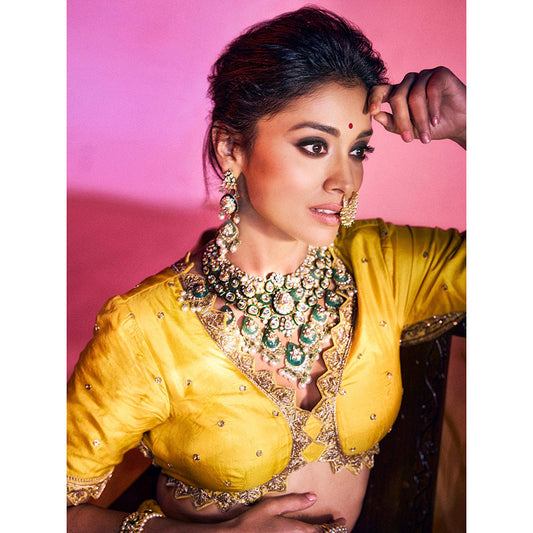 WeaverStory Yellow Pure Katan Silk Brocade Banarasi Lehenga with Choli and Dupatta (Set of 3)