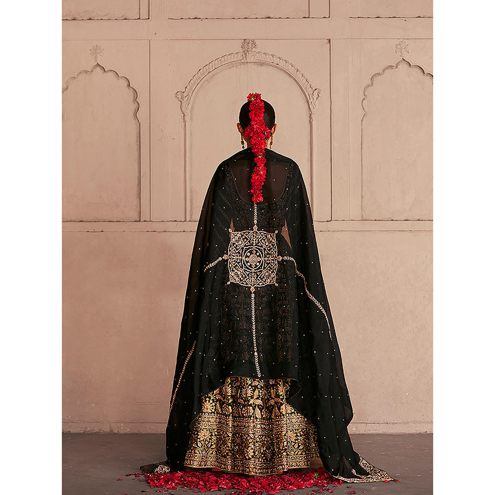 WeaverStory Black Dual Shade Hand Zardozi Lehenga with Choli and Organza Dupatta (Set of 3)