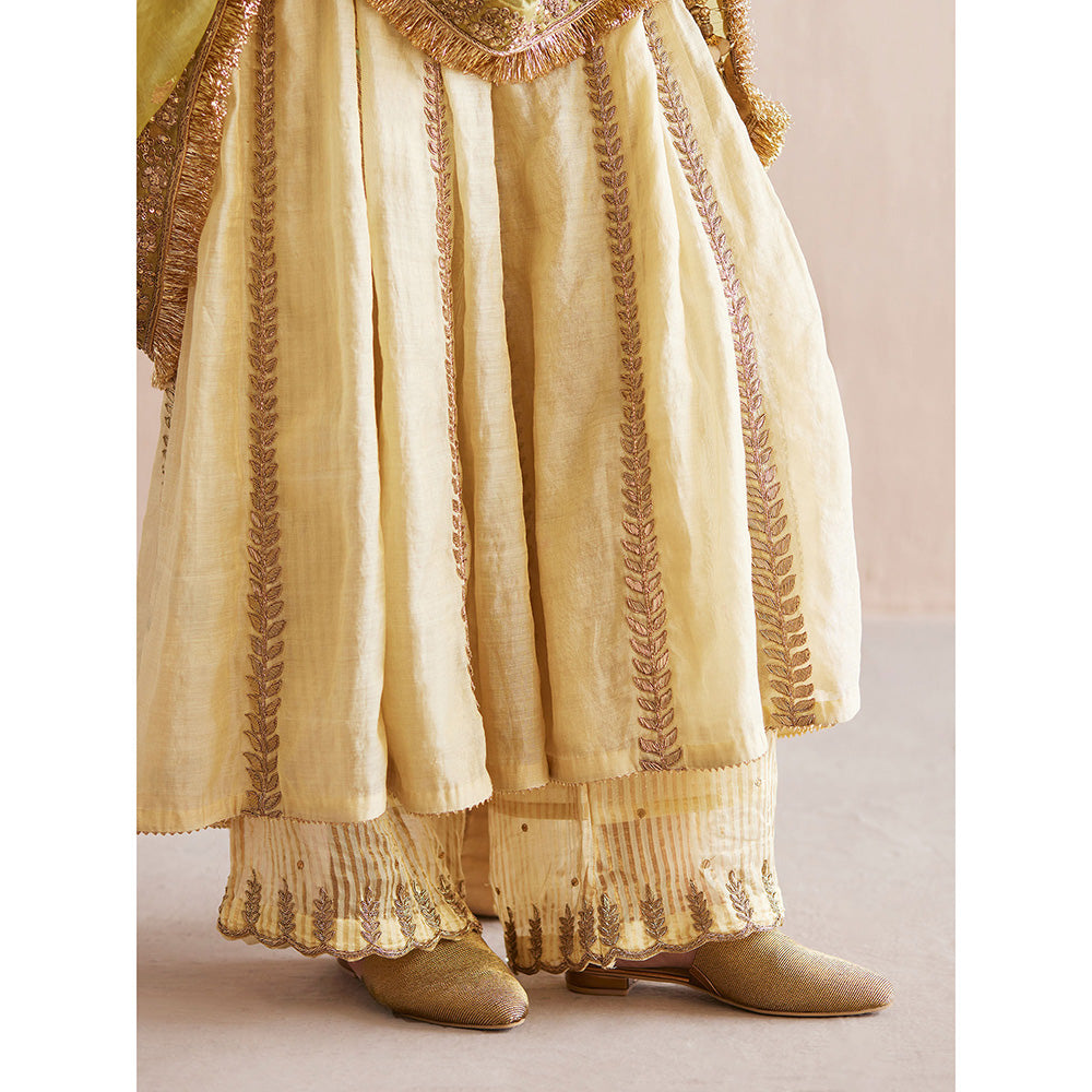 WeaverStory Nayaab Off White Cotton Tissue Angarkha with Pant (Set of 2)