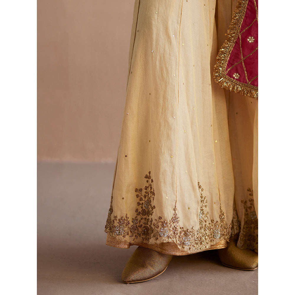 WeaverStory Izhaar Off White Cotton Tissue Kurti with Sharara (Set of 2)