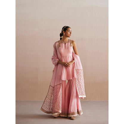 WeaverStory Afsana Baby Pink Organza Top with Gharara and Organza Dupatta (Set of 3)