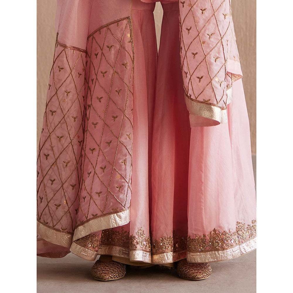 WeaverStory Afsana Baby Pink Organza Top with Gharara and Organza Dupatta (Set of 3)