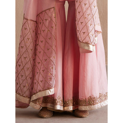 WeaverStory Afsana Baby Pink Organza Top with Gharara and Organza Dupatta (Set of 3)